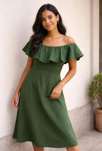 vestido midi ciganinha verde 44