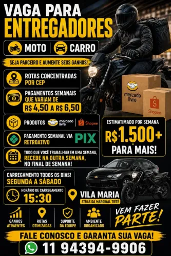 VAGA PARA ENTREGADOR SHOPEE/MERCADO LIVRE (MEI)