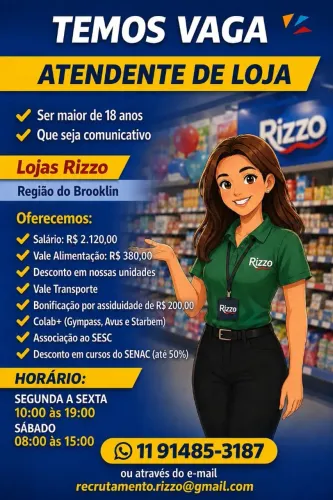ATENDENTE DE LOJA - REGIÃO DO BROOKLIN - ZONA SUL