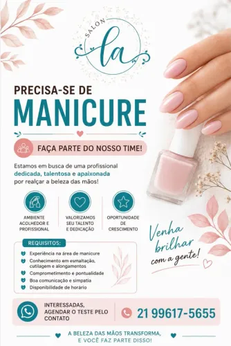 Precisa-se de Manicure em Vista Alegre - Salão Lá Salon