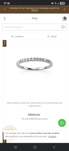 Meia aliança aro 17 nunca usada