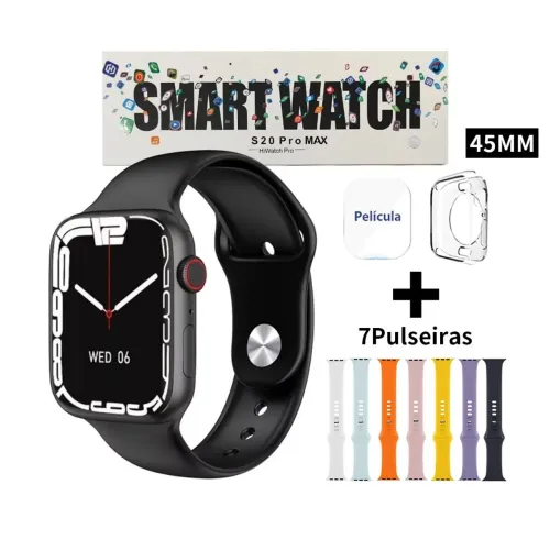 Smartwatch s20promax 7 pulseiras película capa protetora