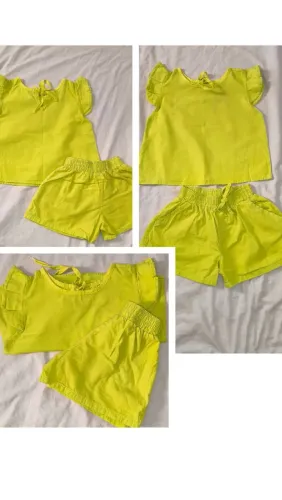 Conjunto Infantil 3 Anos Verde Lima - Blusa + Shorts