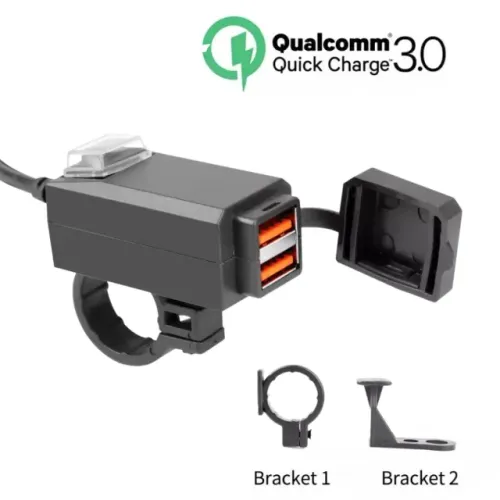 Tomada Carregador Turbo Duplo USB Para Moto Chaveada 3.1A Quick Charger