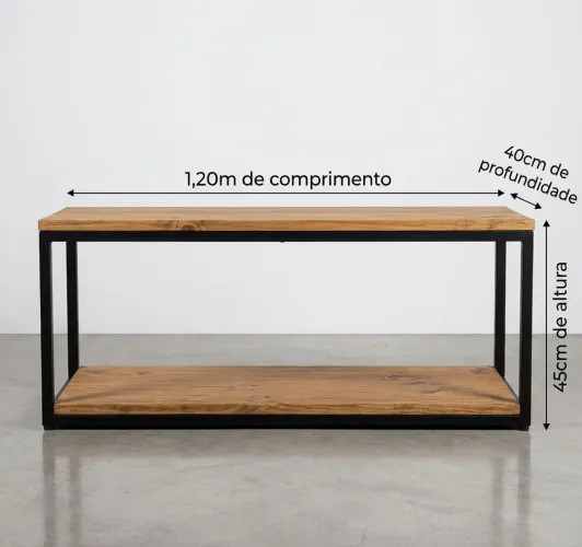 Rack de TV estilo industrial madeira maciça e metal artesanal