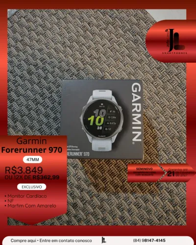 GARMIN FORERUNNER 970, 47MM, SEMINOVO NA GARANTIA, EXCLUSIVO!