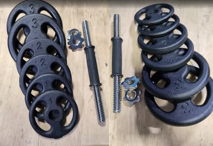 Kit 2 barras de Rosca Rápida + Anilhas Vazada Pintada 24kg Promoção até o fim do estoque