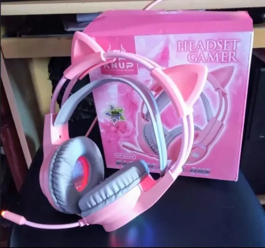 Headset gamer Rosa gatinho