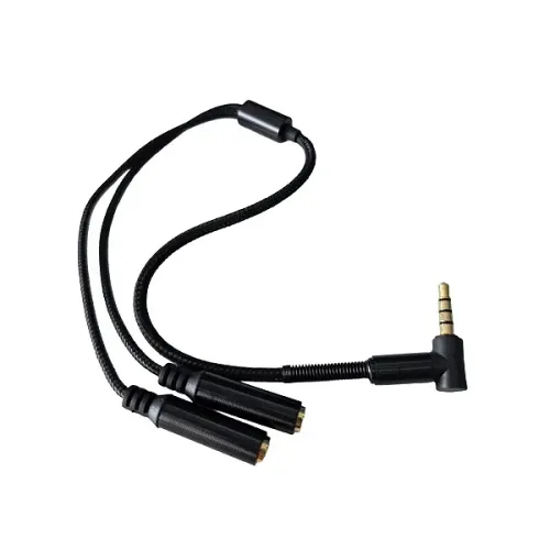Cabo Adaptador Divisor Y P3 para 2 Fones de Ouvido P2 com Plug Curvo em L