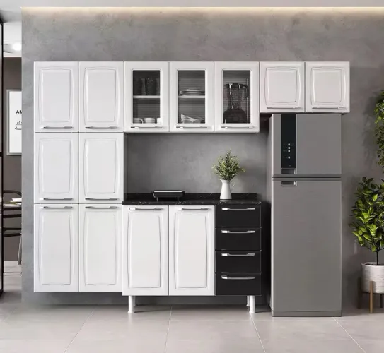 Cozinha Itatiaia Diamante 13 portas e 4 gavetas (preto e branco) 