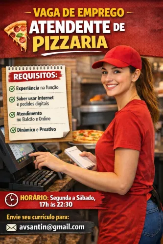 ? VAGA DE EMPREGO - ATENDENTE DE PIZZARIA