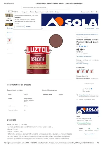 TINTA LUZTOL AZUL FRANCA ESMALTE