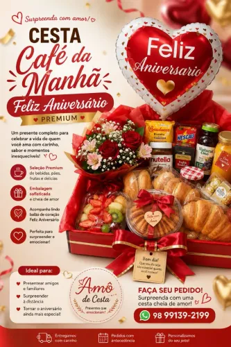 Cesta Café da Manhã Feliz Aniversário Premium.