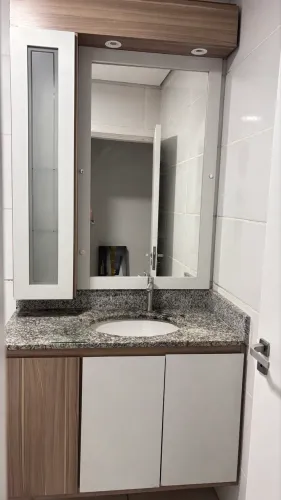 Armário Banheiro 1 metro, Espelho, pia granito com Cuba