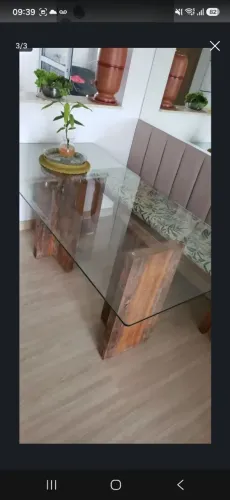 Mesa jantar vidro e madeira demolição
