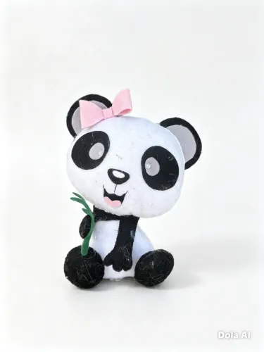 Panda decoração com laço rosa de feltro 