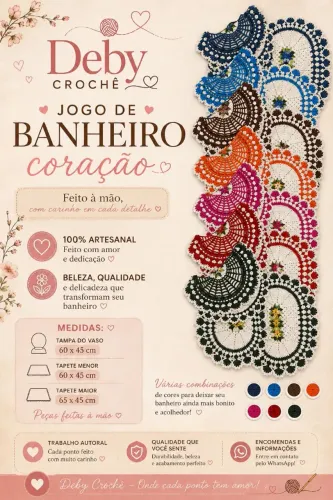 Jogo banheiro coração em crochê 
