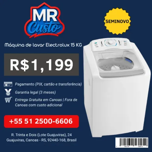 Máquina de Lavar Electrolux 15 kg Seminova | Revisada, Testada e com Garantia | MR Custo