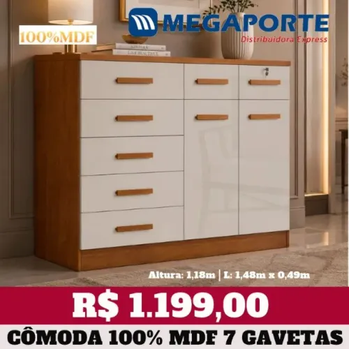 Cômoda 100% MDF com Chave 7 Gavetas (Novo) Entrega e Montagem Grátis!