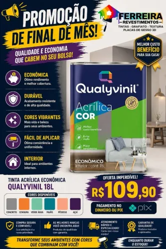 Tinta economica qualyvinil 18l R$109,90