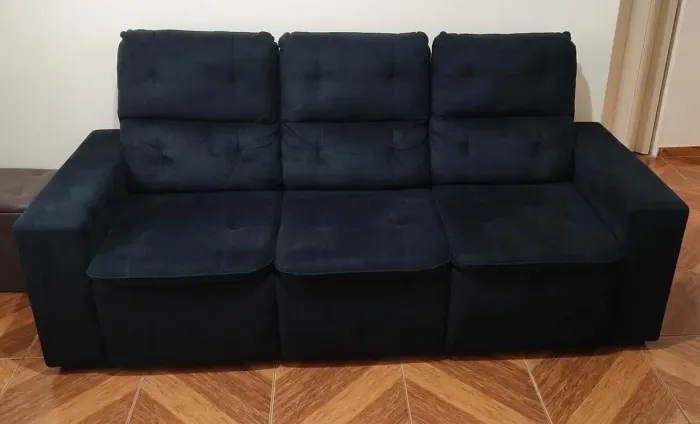 Sofá retrátil, reclinável 3 lugares (Preto-camurça)