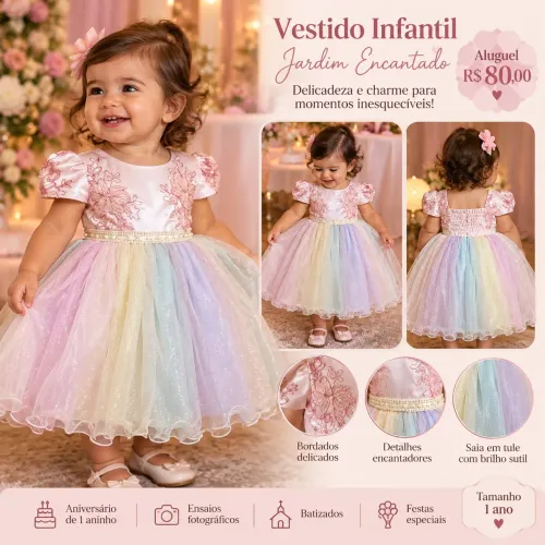 Aluguel de Vestido Infantil Jardim Encantado - 1 Ano