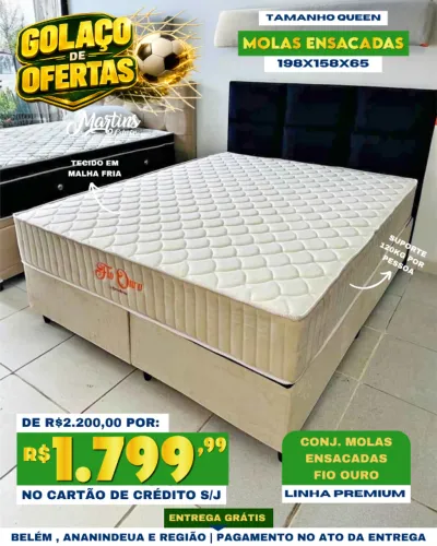 CAMA QUEEN MOLAS ENSACADAS FIO OURO 