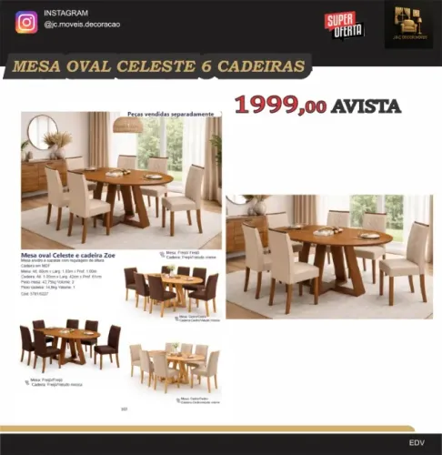 mesa oval celeste 6 cadeiras
