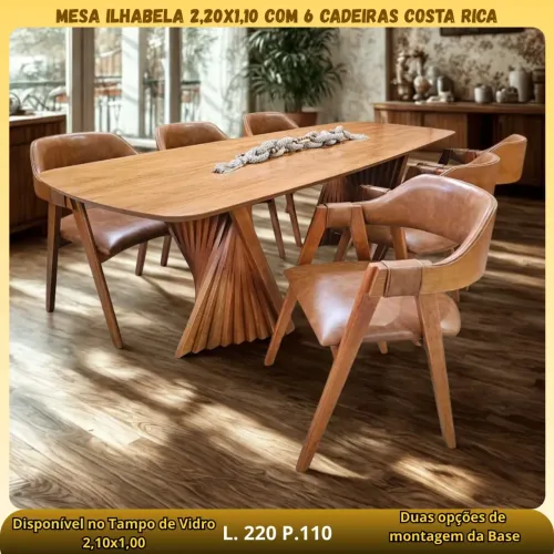 MESA DE JANTAR 220X110cm BASE RIPADA COM 6 POLTRONAS 