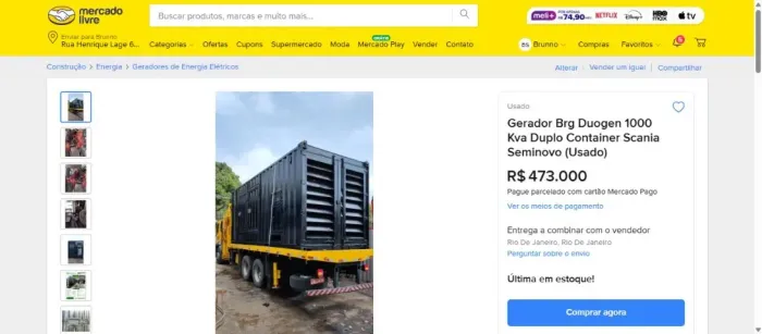 Gerador Brg Duogen 1000 Kva Duplo Container Scania Seminovo