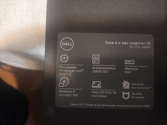 Notebook DELL Inspiron 15 i5-i1100-A35PF (11°Geração), NVME 256Gb, Memória 32Gb