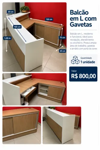 Balcão em L com Gavetas