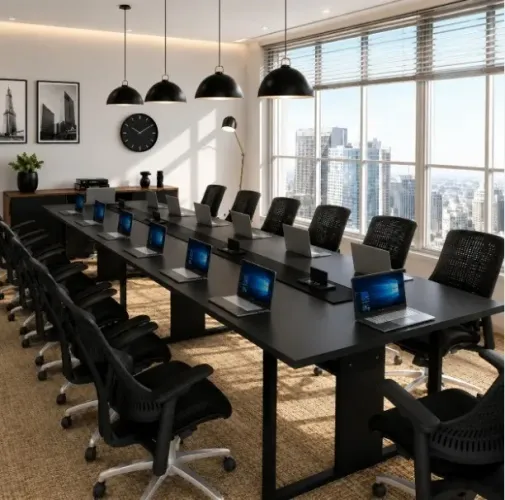 Mesa de Reunião Trapeze Delluxe Blackout. Alto Padrão 14 Lugares. L540cm x L130cm x A74c
