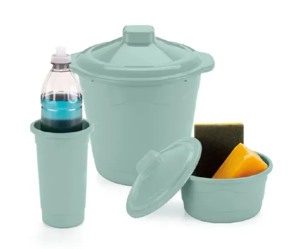 Kit Pia 3 Peças: Lixo, Porta Detergente e Porta Esponja de Plástico