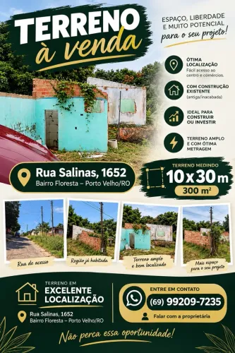 Terreno 10x30m à Venda | 300m² | Porto Velho/RO