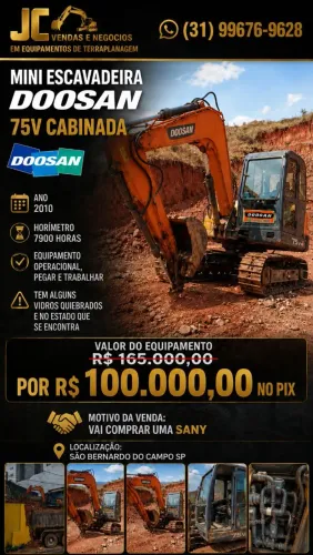 Mini escavadeira Doosan 75V cabinada