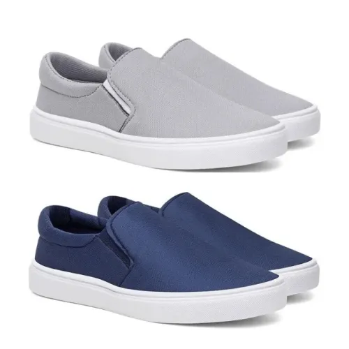 Kit 2 Tênis Iate Casual Tênis Slip on Unissex CINZA AZUL