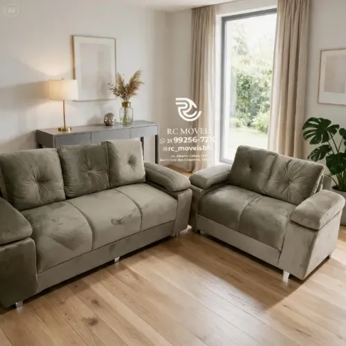 Sofá 2 e 3 Lugares Suede D33 Braço Fofão Confortável Direto da Fábrica