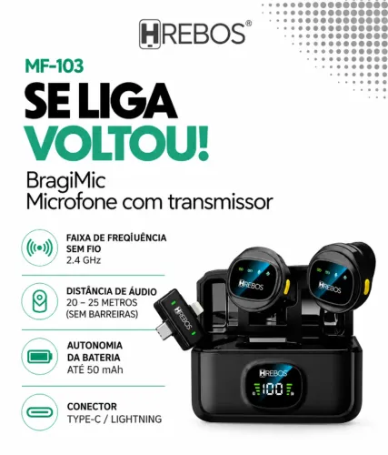 Microfone lapela sem fio duplo