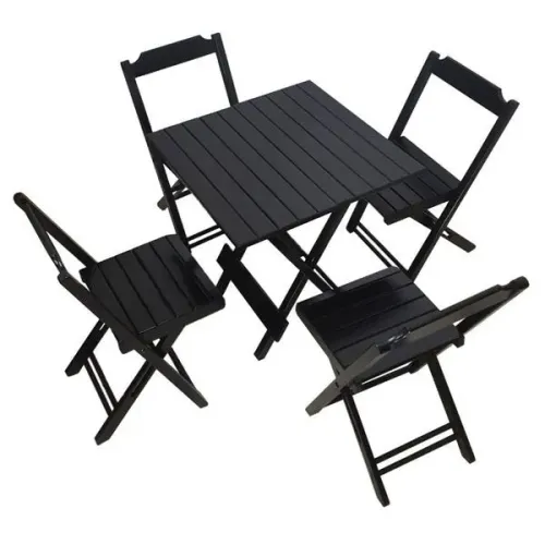 Conjunto de Mesa de madeira preto 70x70 com 04 Cadeiras em Madeira 