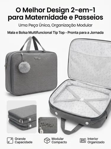Mala de Maternidade Dupla Tip Top Cinza Mescla - Com 2 Compartimentos