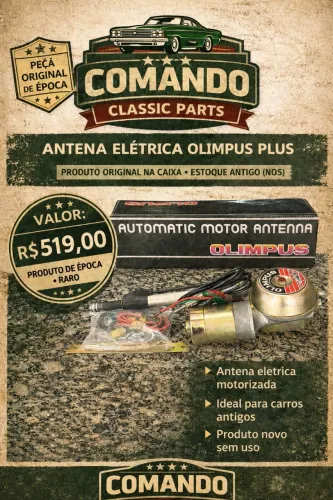 Vendo Antena Elétrica Olimpus Plus cromada, nova na caixa, estoque antigo
