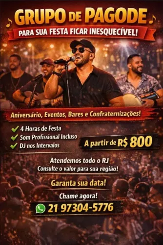 Grupo de Pagode para seu Churrasco, aniversário e etc. a partir de 800 reais!
