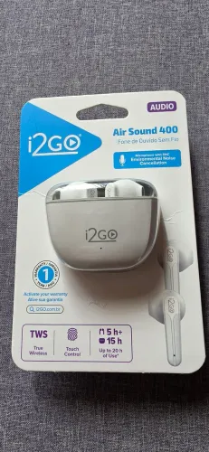 Fone De Ouvido Bluetooth Sem Fio TWS Air Sound 400 i2GO com Estojo De Carregamento