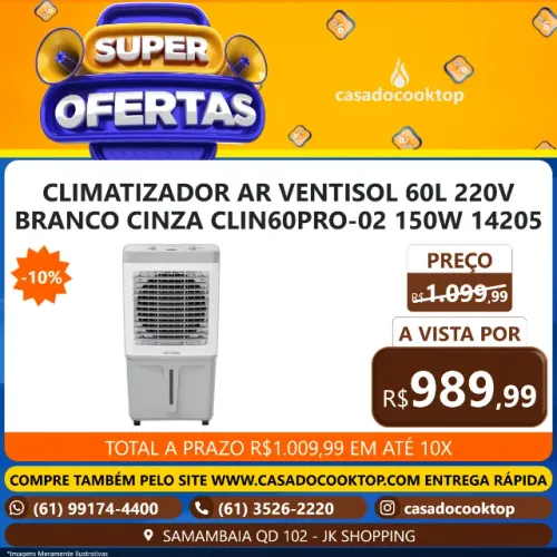 CLIMATIZADOR AR VENTISOL 60L 220V BRANCO CINZA CLIN60PRO-02 150W 14205
