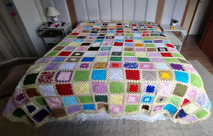 Colcha de crochê, de lã, multicoloridos
