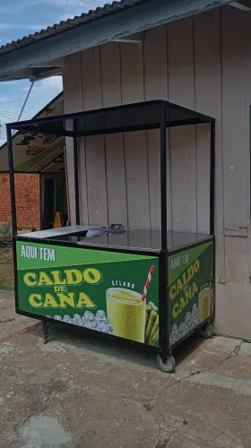 Maquina de Moer Cana com Carrinho de Transporte e propaganda Inox (Gasolina ouElétrico220)