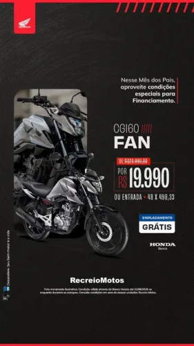 CG 160 FAN 2026 - 0km - ENTRADA + 48x 498,33 - EMPLACAMENTO