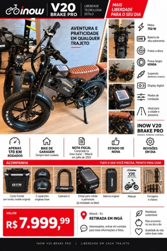 Bicicleta Elétrica INOW V20 Brake Pro 750W - Apenas 170 km - Estado de Nova + Acessórios!