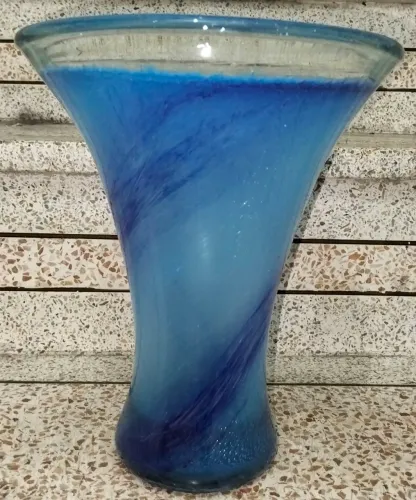 Vaso Decorativo em Vidro Soprado / Estilo Murano - Tons de Azul (Impecável)